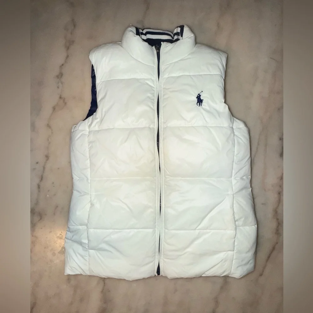 Polo Ralph Lauren Unisex Kids Reversible navy/white Puffer Vest size 12/14 large